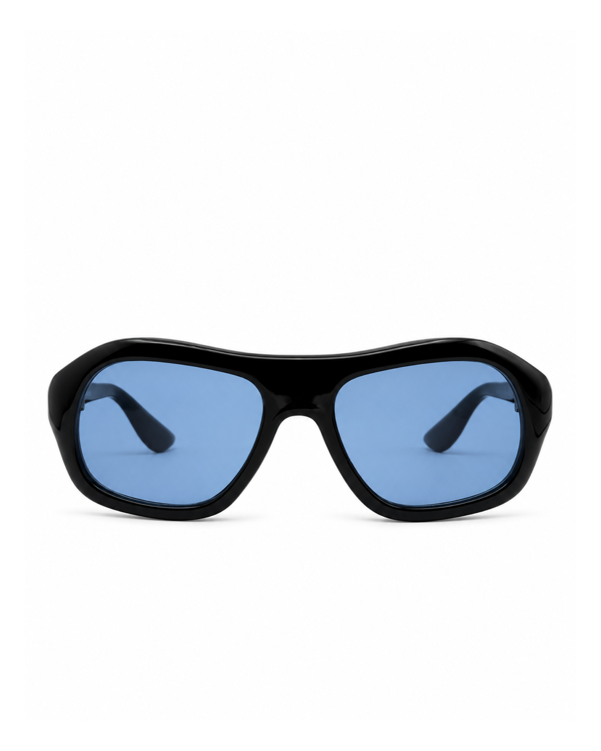 Occhiali da sole COVENTRY — Nero lucido con lenti blu, vista frontale.