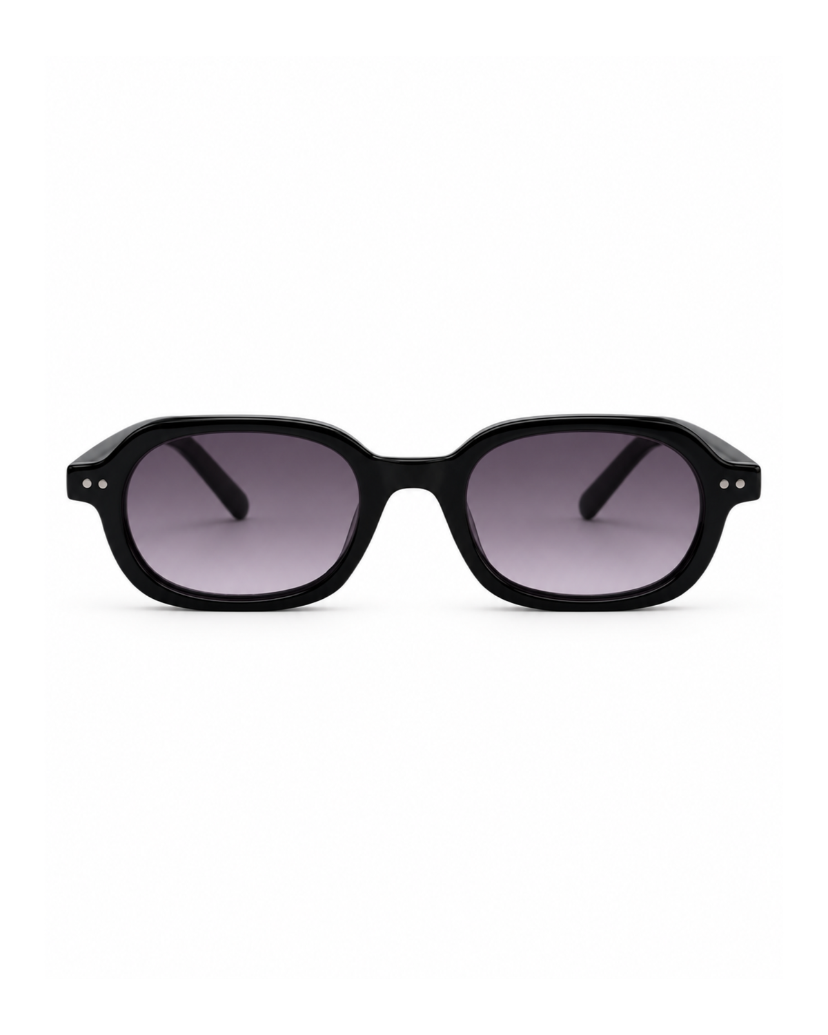 Occhiali da sole DERBY — Nero con lenti viola sfumate, vista frontale.