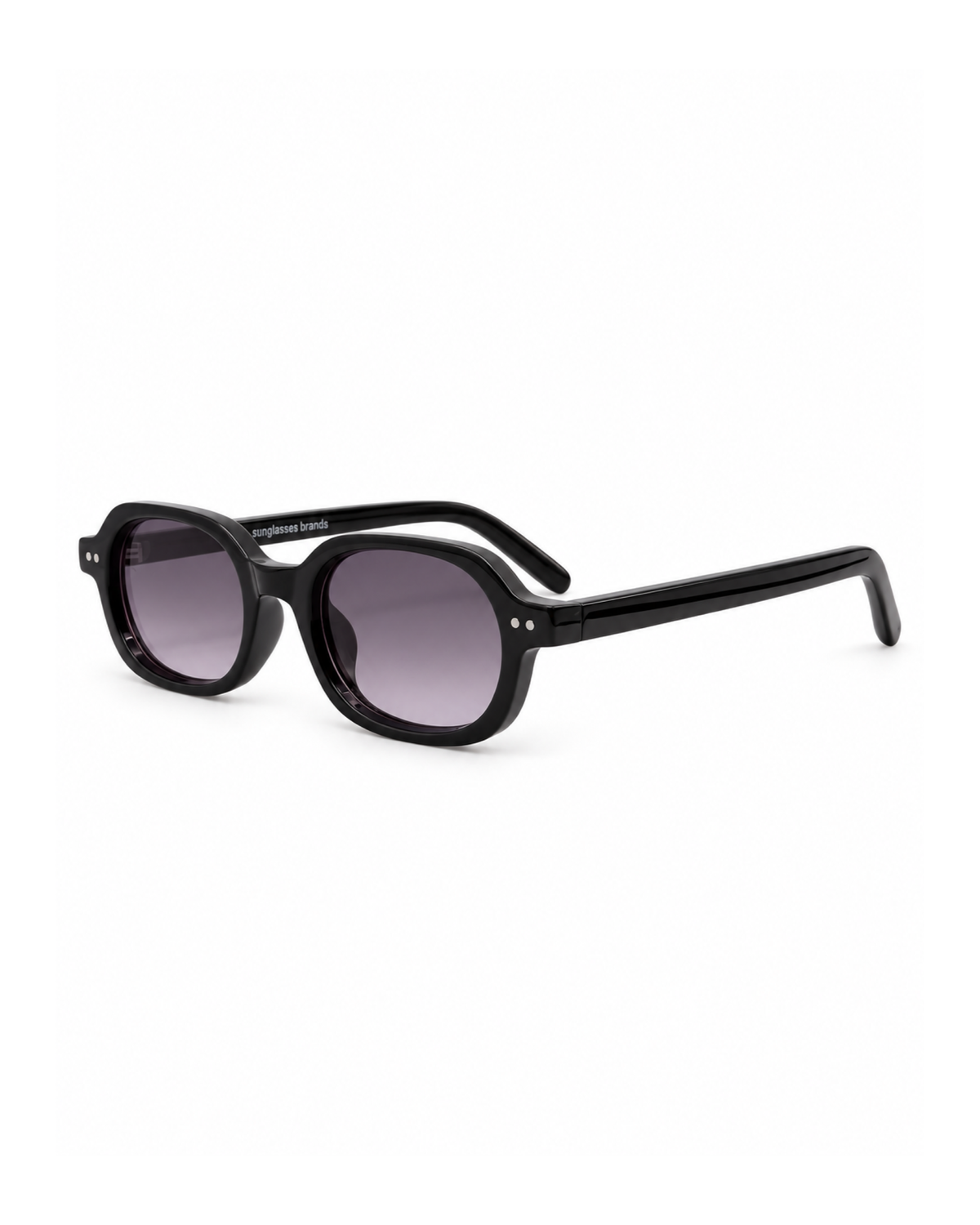 Occhiali da sole DERBY — Nero con lenti viola sfumate, vista a tre quarti.