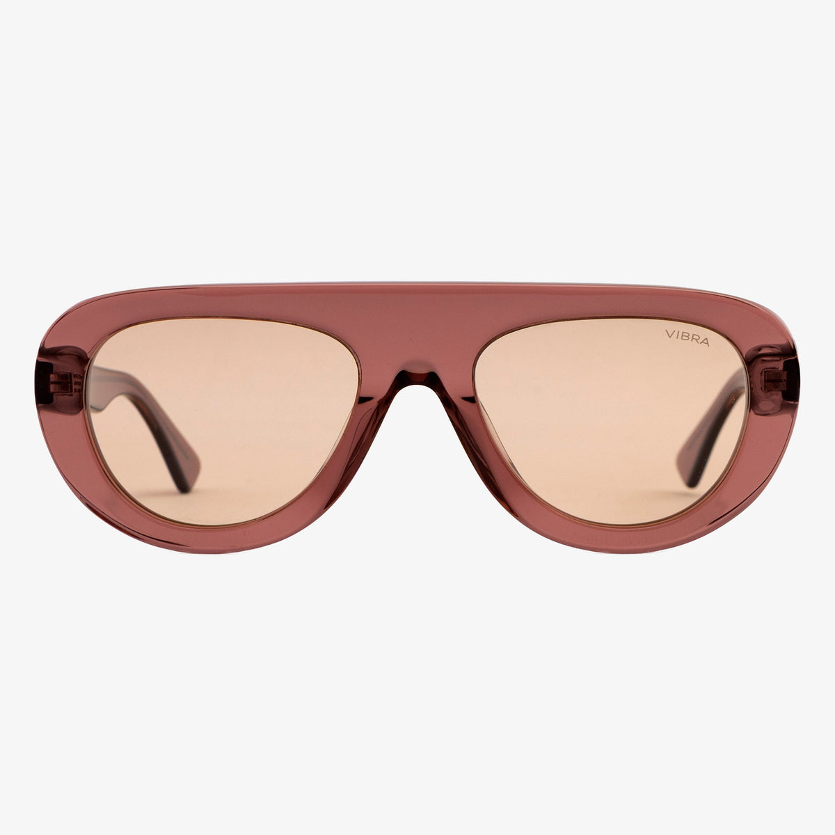 Occhiali da sole INDIRA, montatura rosa trasparente, lenti champagne, vista frontale