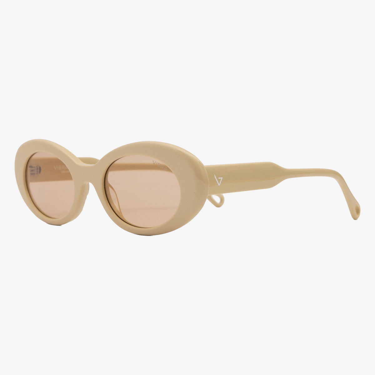 Occhiali da sole KIKI, montatura beige, lenti champagne, vista a tre quarti