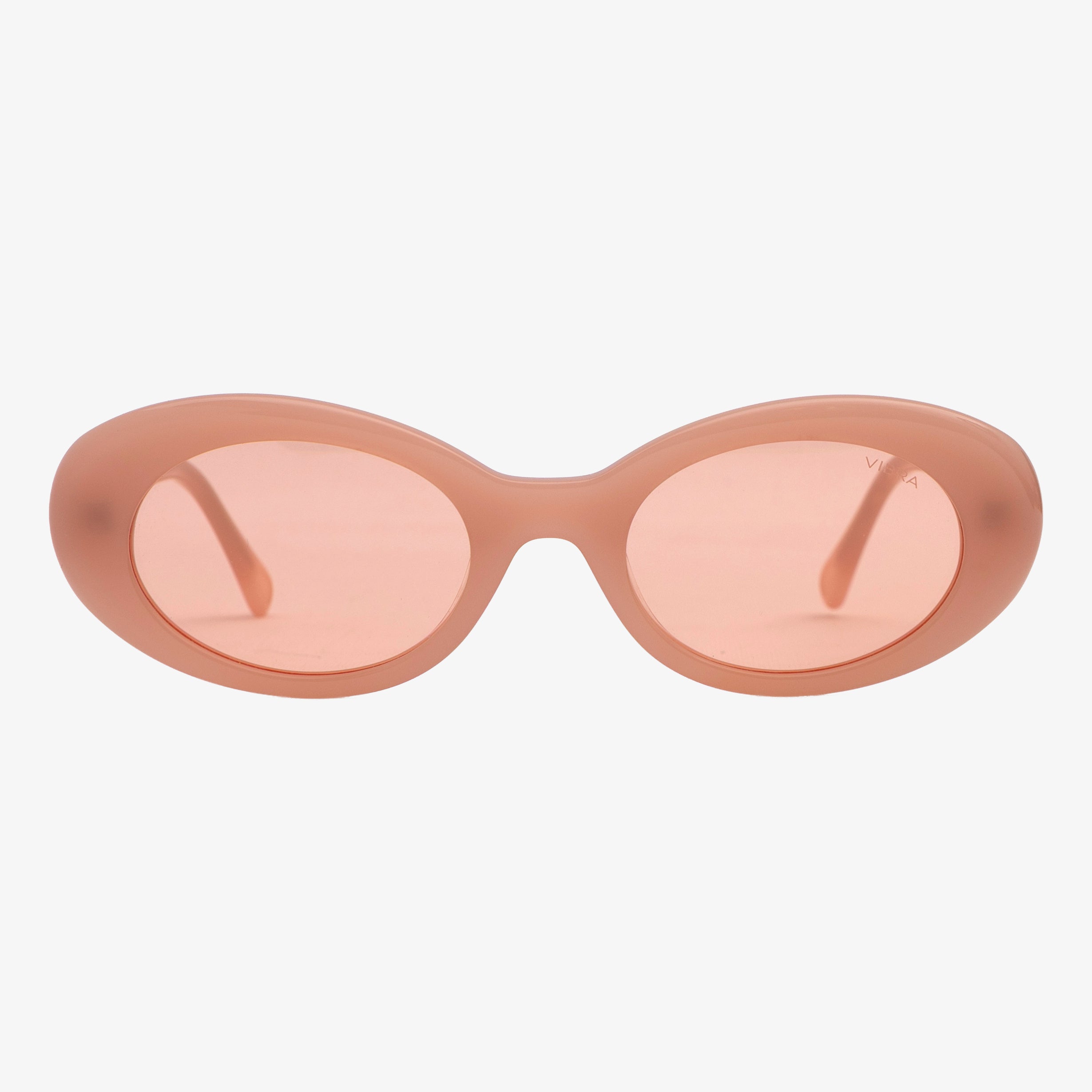 Occhiali da sole KIKI, montatura rosa latte, lenti rosa, vista frontale