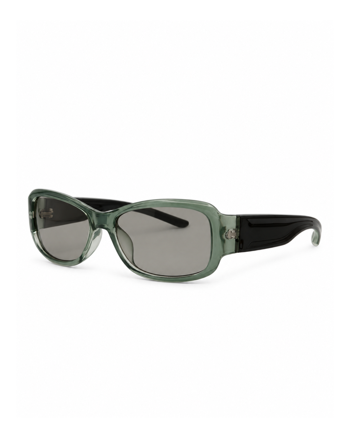 Occhiali da sole PRESTON — Verde fumé trasparente con lenti grigie chiare, vista a tre quarti.