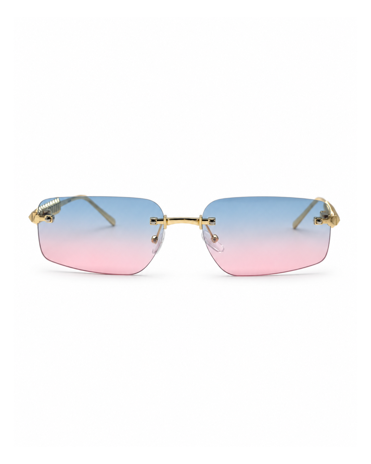 Occhiali da sole RECIFE — Oro con lenti blu e rosa sfumate, vista frontale.