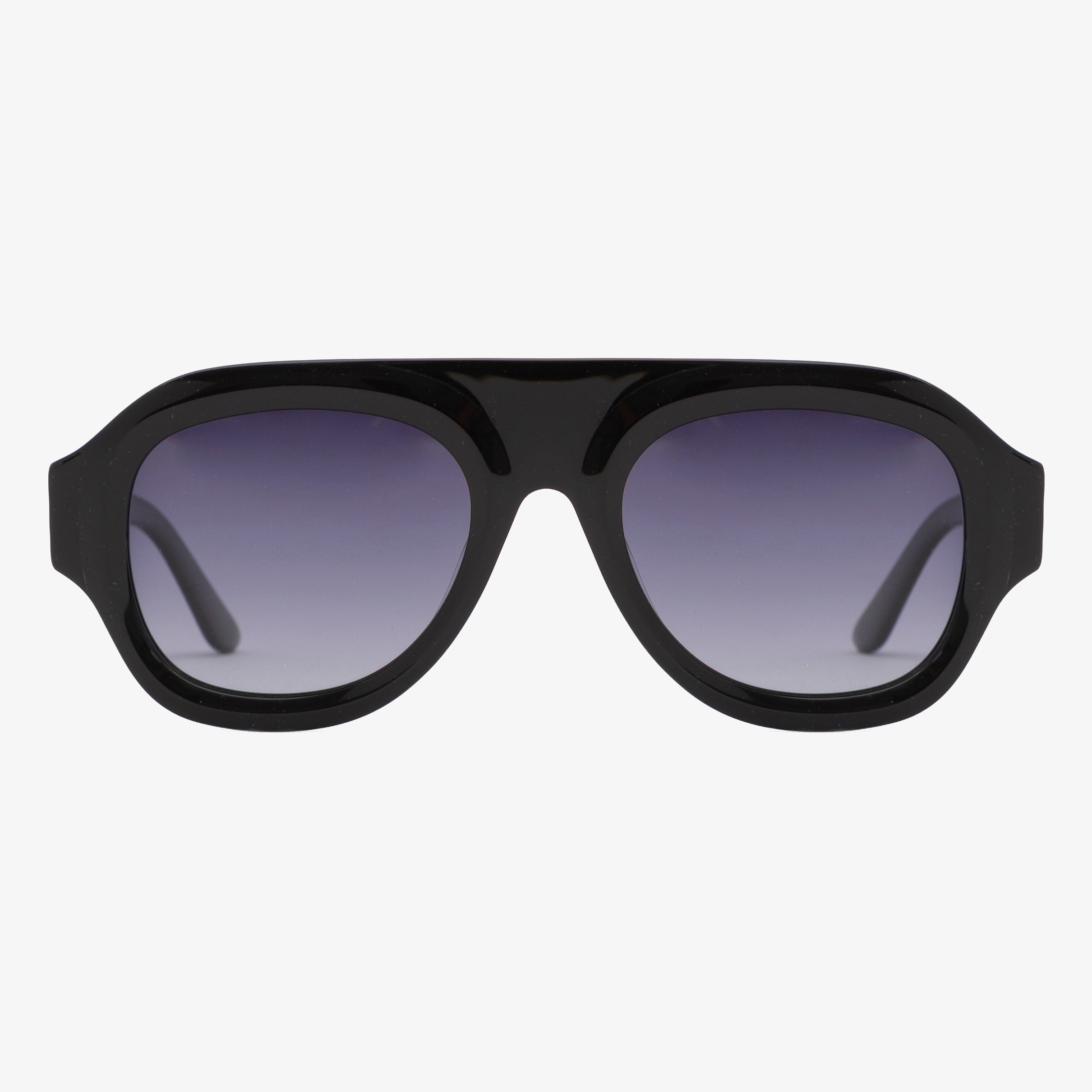Occhiali da sole STUSSY, montatura nera, lenti grigie sfumate, vista frontale