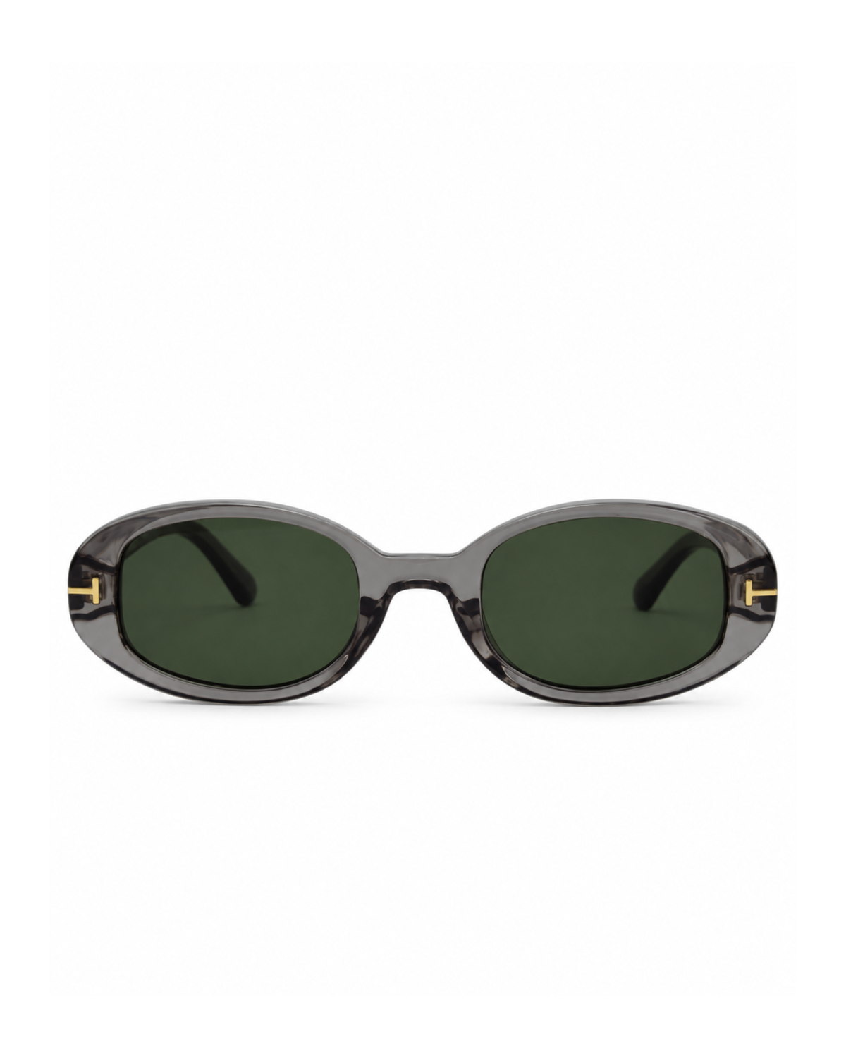 Occhiali da sole WELLS — Grigio trasparente con lenti verdi, vista frontale.