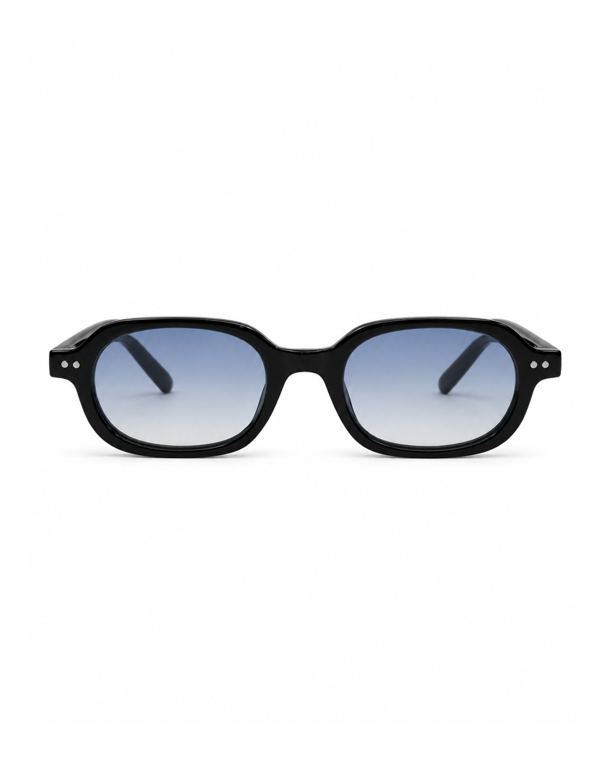 Occhiali da sole DERBY — Nero con lenti blu sfumate, vista frontale.