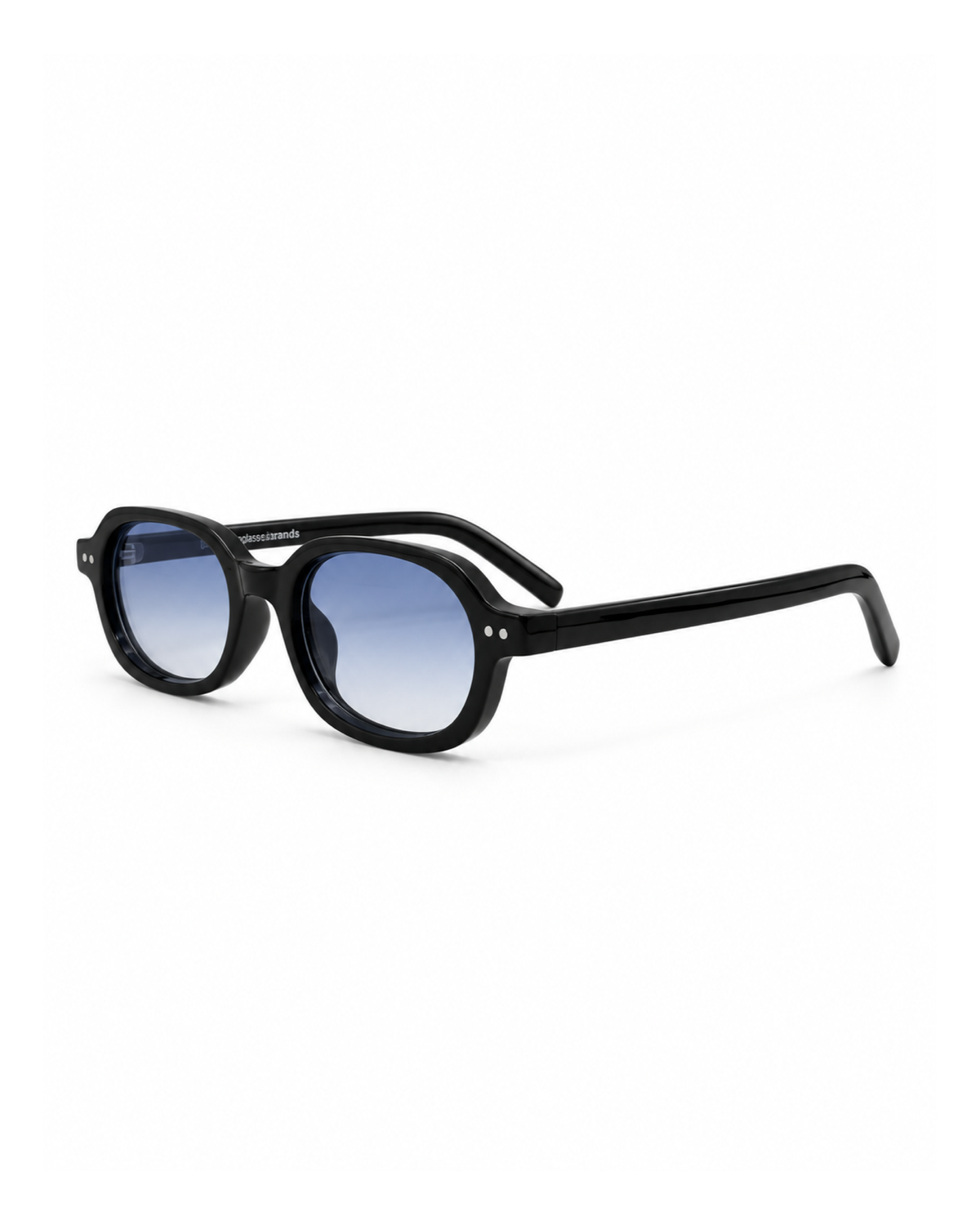 Occhiali da sole DERBY — Nero con lenti blu sfumate, vista a tre quarti.