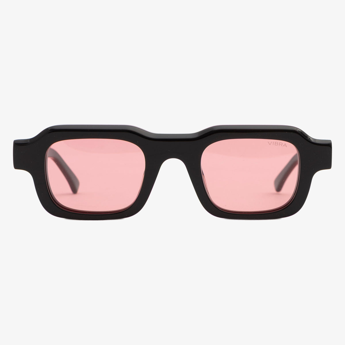 Occhiali da sole DOLLA, montatura nera, lenti rosa, vista frontale