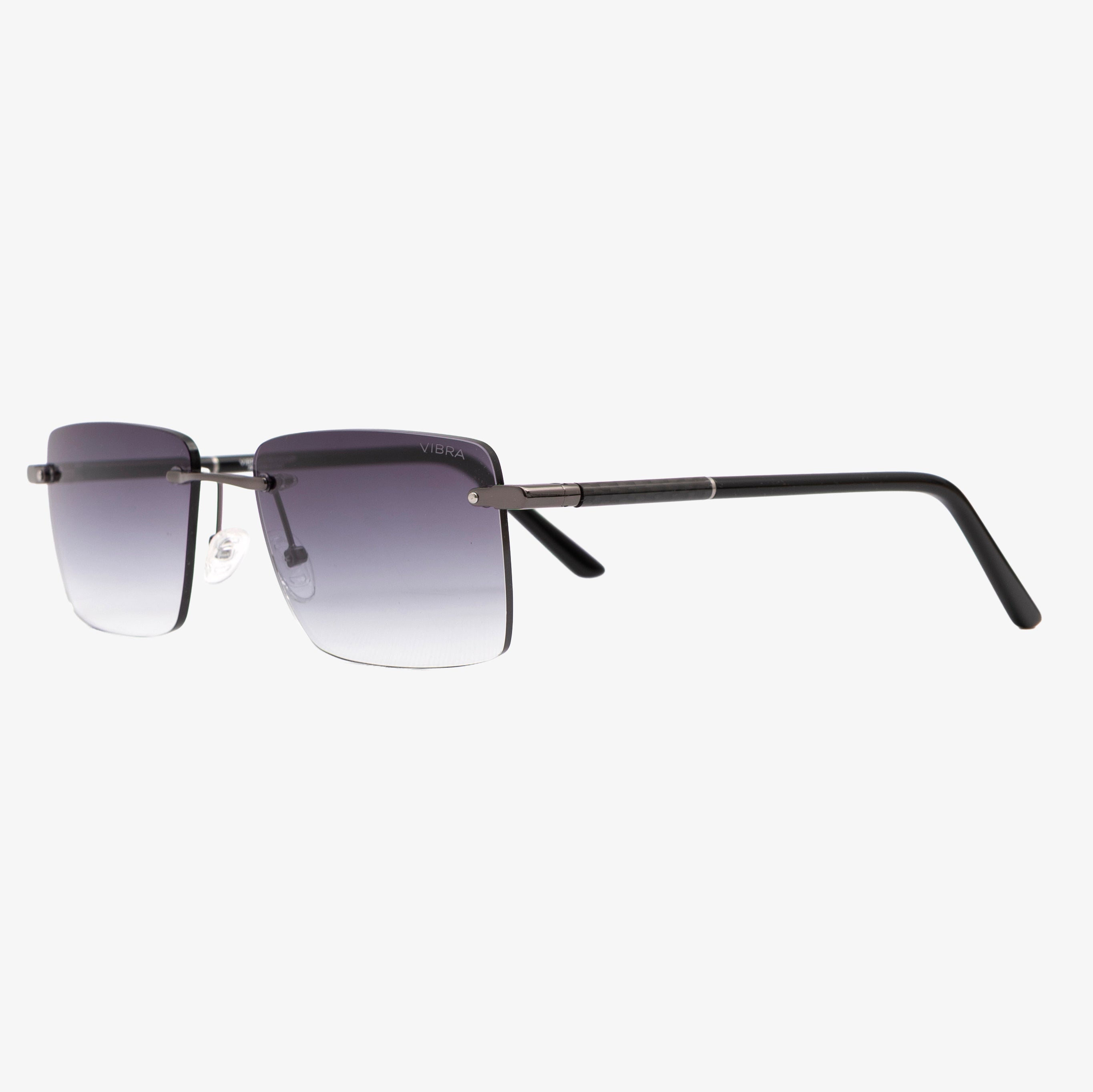 Occhiali da sole MOREZ, montatura gun metal con terminali neri, lenti grigie sfumate, vista a tre quarti