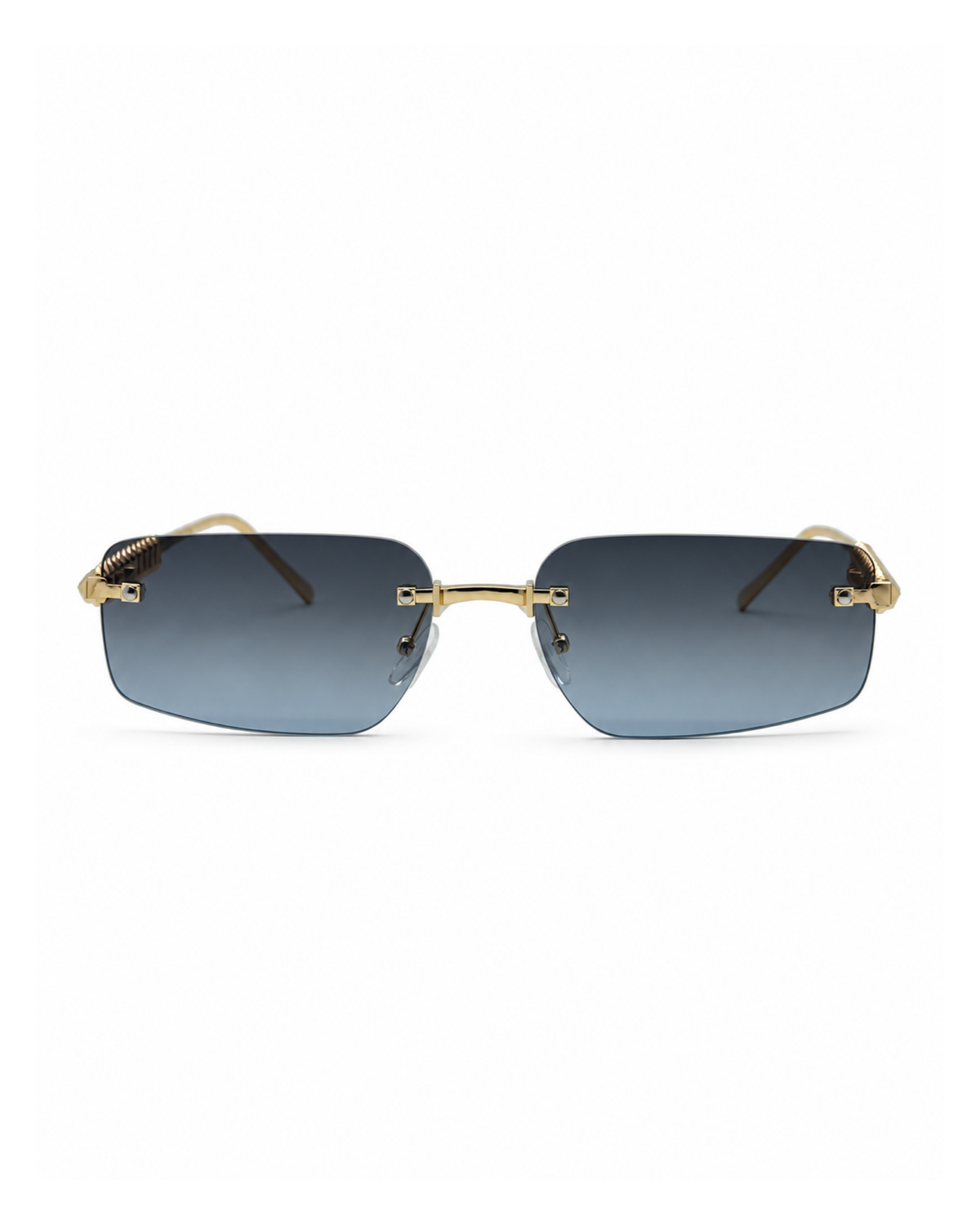 Occhiali da sole RECIFE — Oro con lenti grigio-azzurre sfumate, vista frontale.