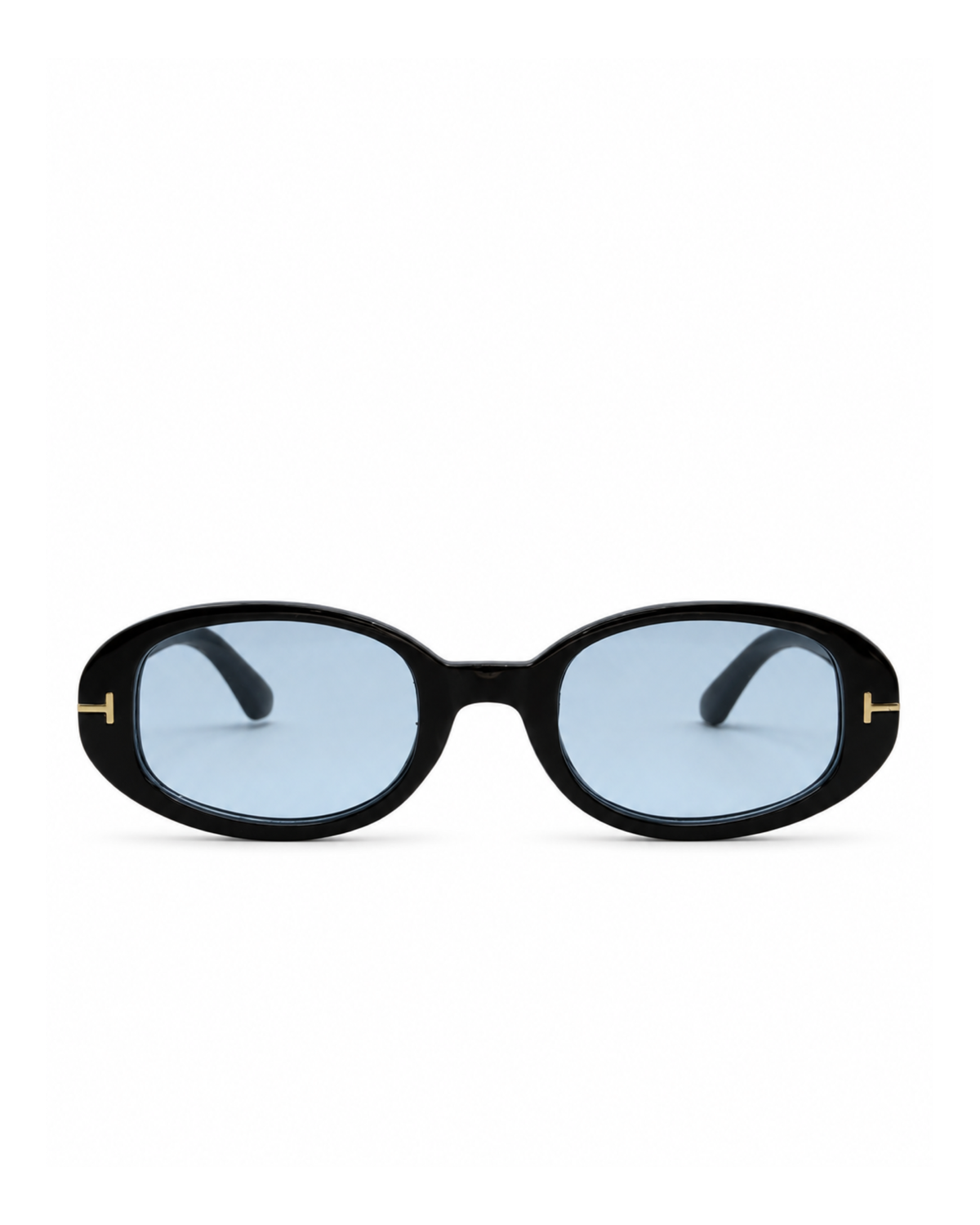 Occhiali da sole WELLS — Nero con lenti azzurre, vista frontale.
