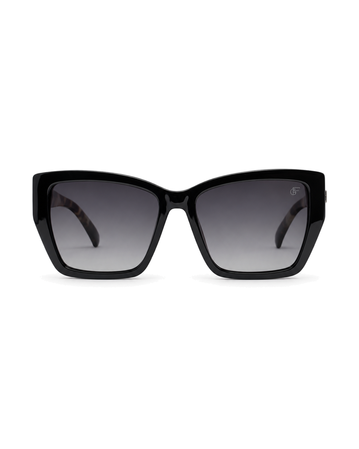 Occhiali da sole LEEDS, nero tartarugato con lenti grigie sfumate, vista frontale.
