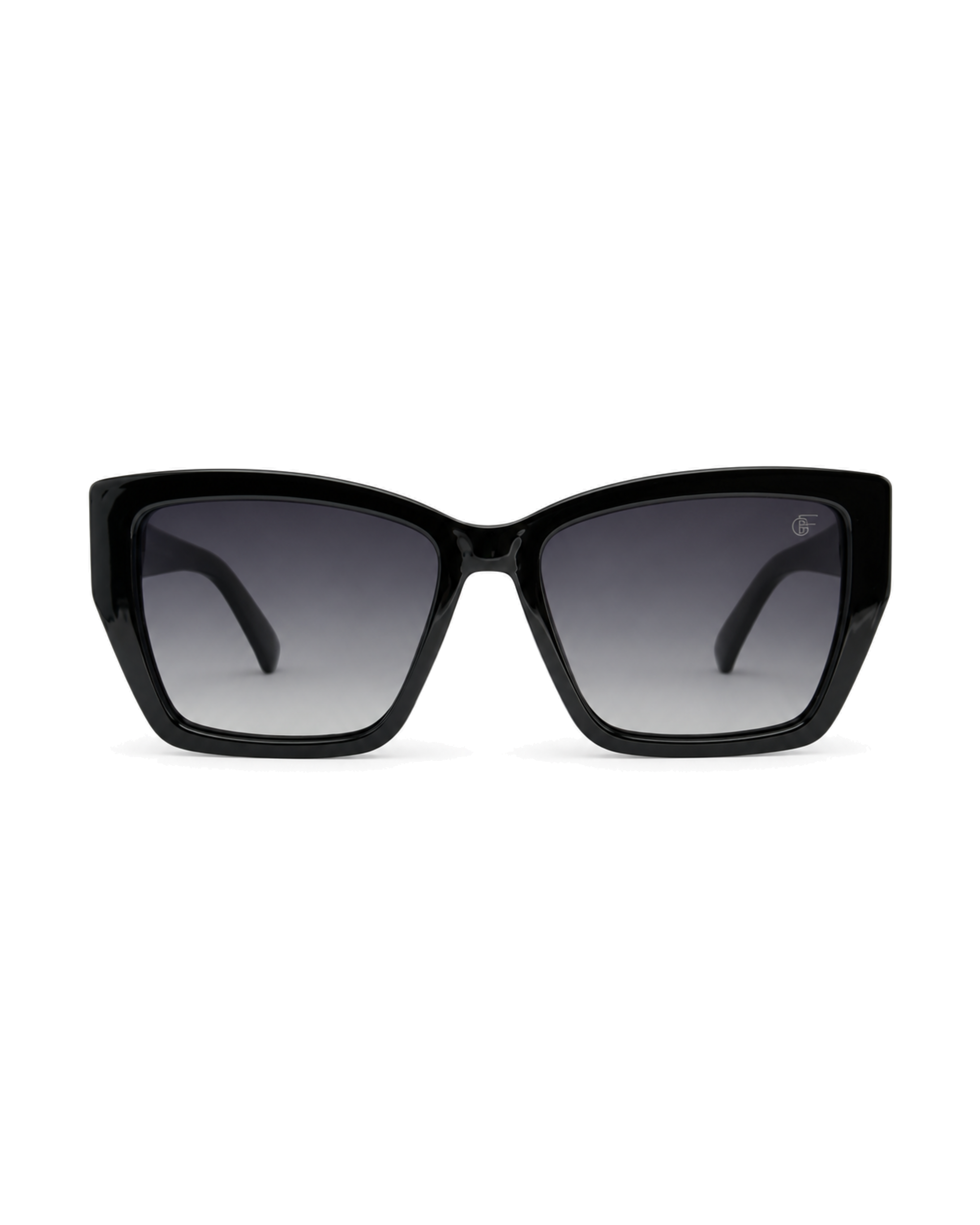 Occhiali da sole LEEDS, nero con lenti grigie sfumate, vista frontale.